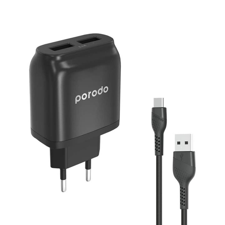 شارژر دیواری پرودو مدل PD-0203TEU-BK به همراه کابل تبدیل USB-C